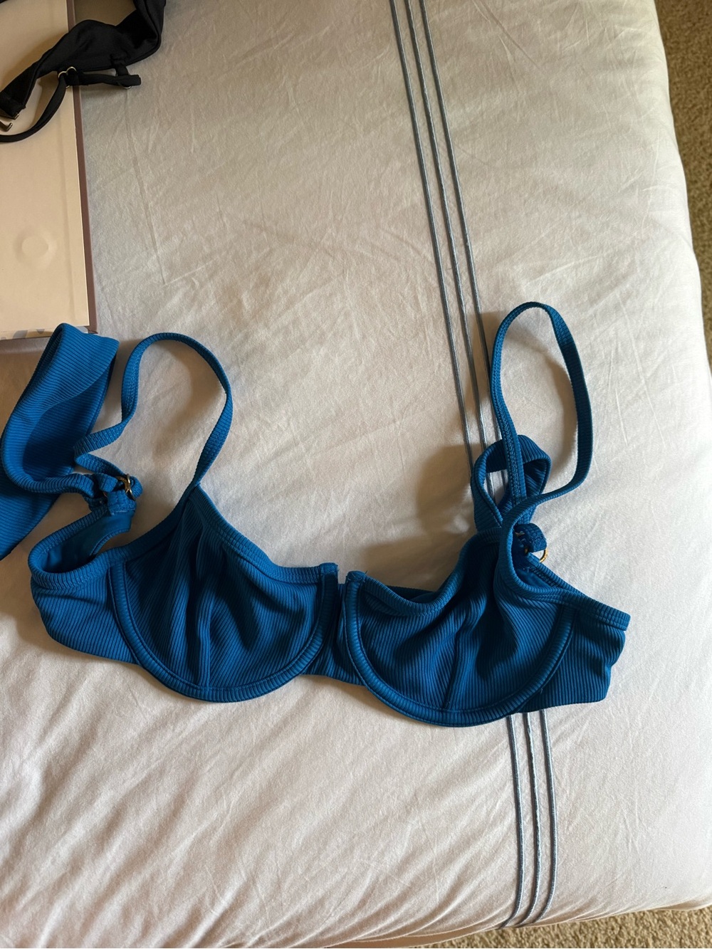 Blue Ribbed Underwire Bikini Top L SPACE